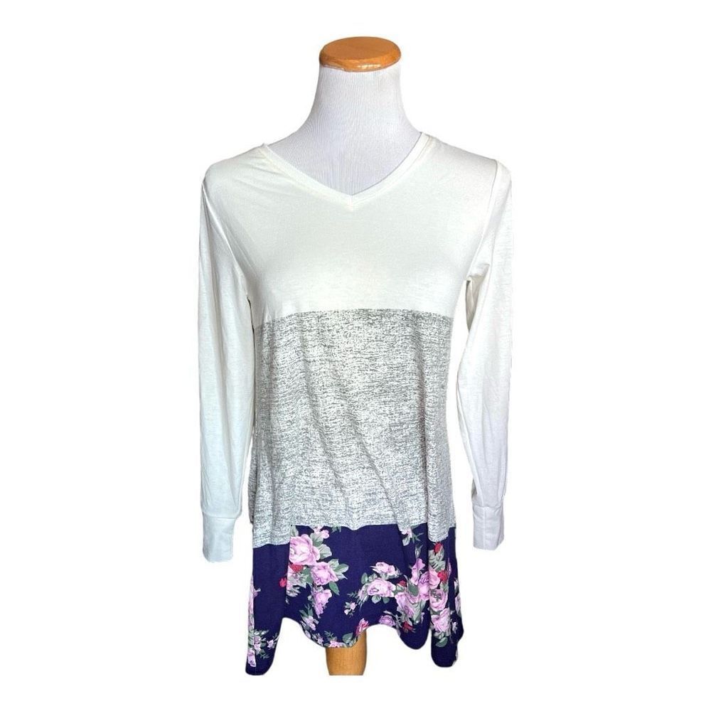 NWT Womens Lularoe Elizabeth Floral Sleeve Relaxed Fit Tunic Top Sweater - XXS